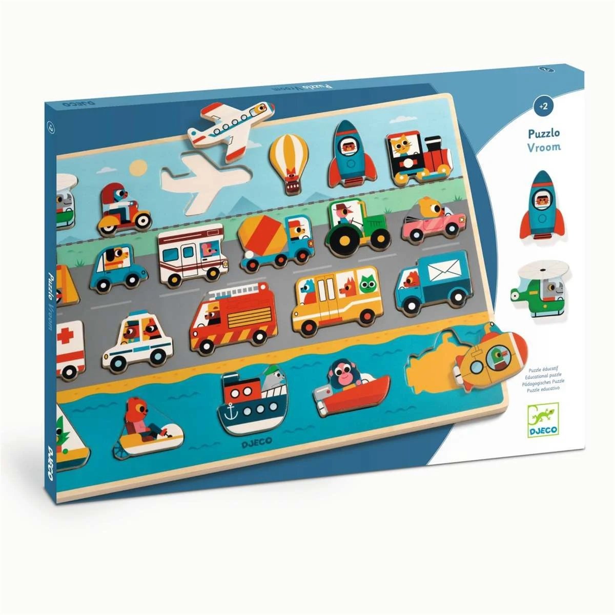 Puzzle en bois Puzzlo Vroom multicolore, DJECO