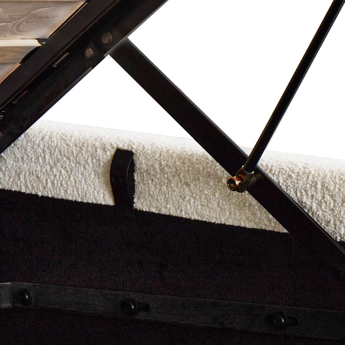 Lit coffre avec tête de lit en tissu bouclé - AVA beige, HOMIFAB