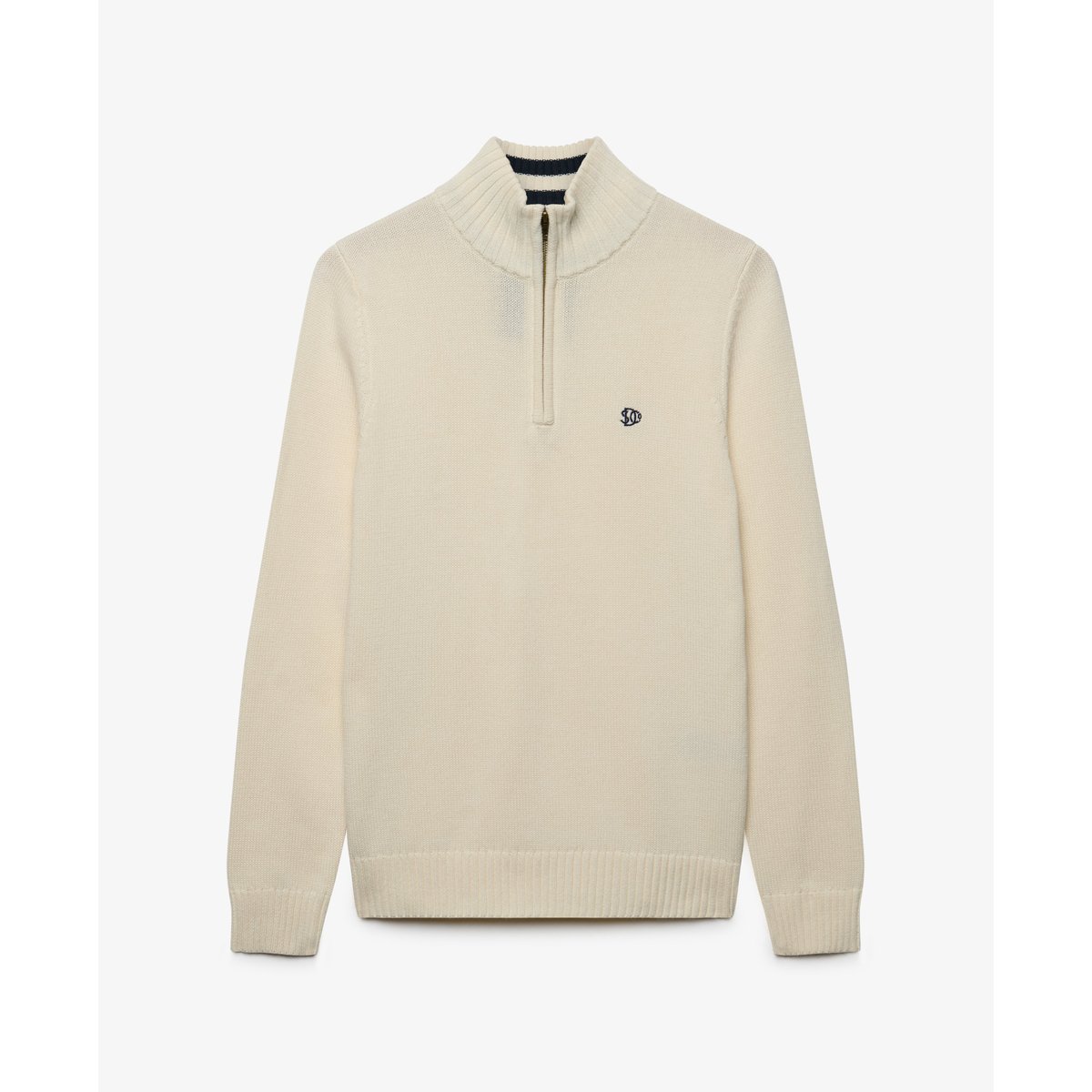 Pull Maille Demi-Zip Coupe Ajustée crème, SUPERDRY