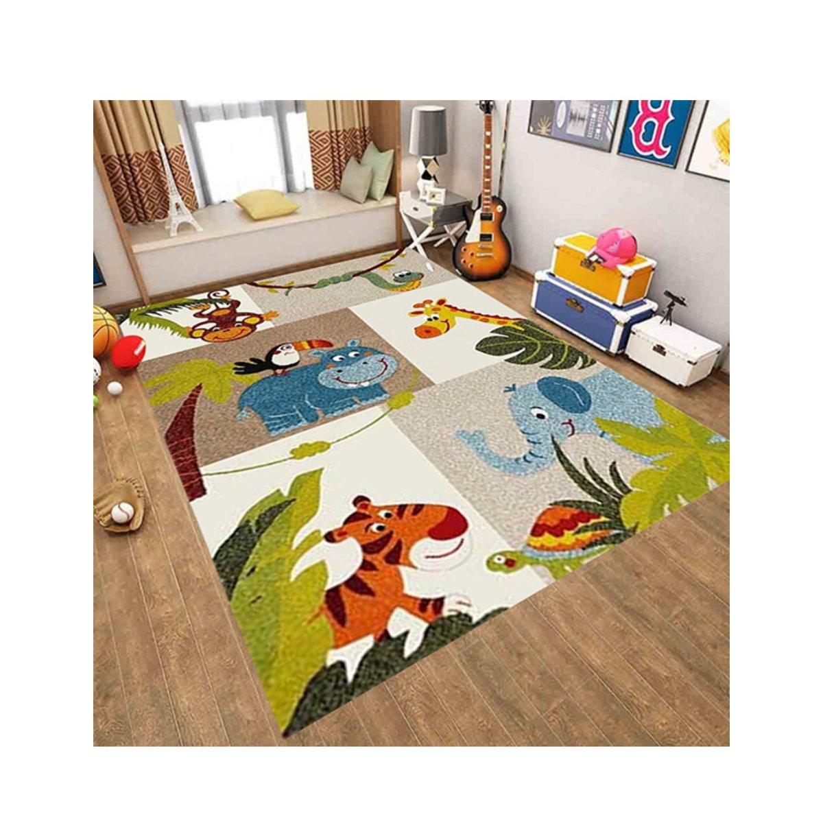 Tapis chambre enfant Jungle multicolore, EDEN