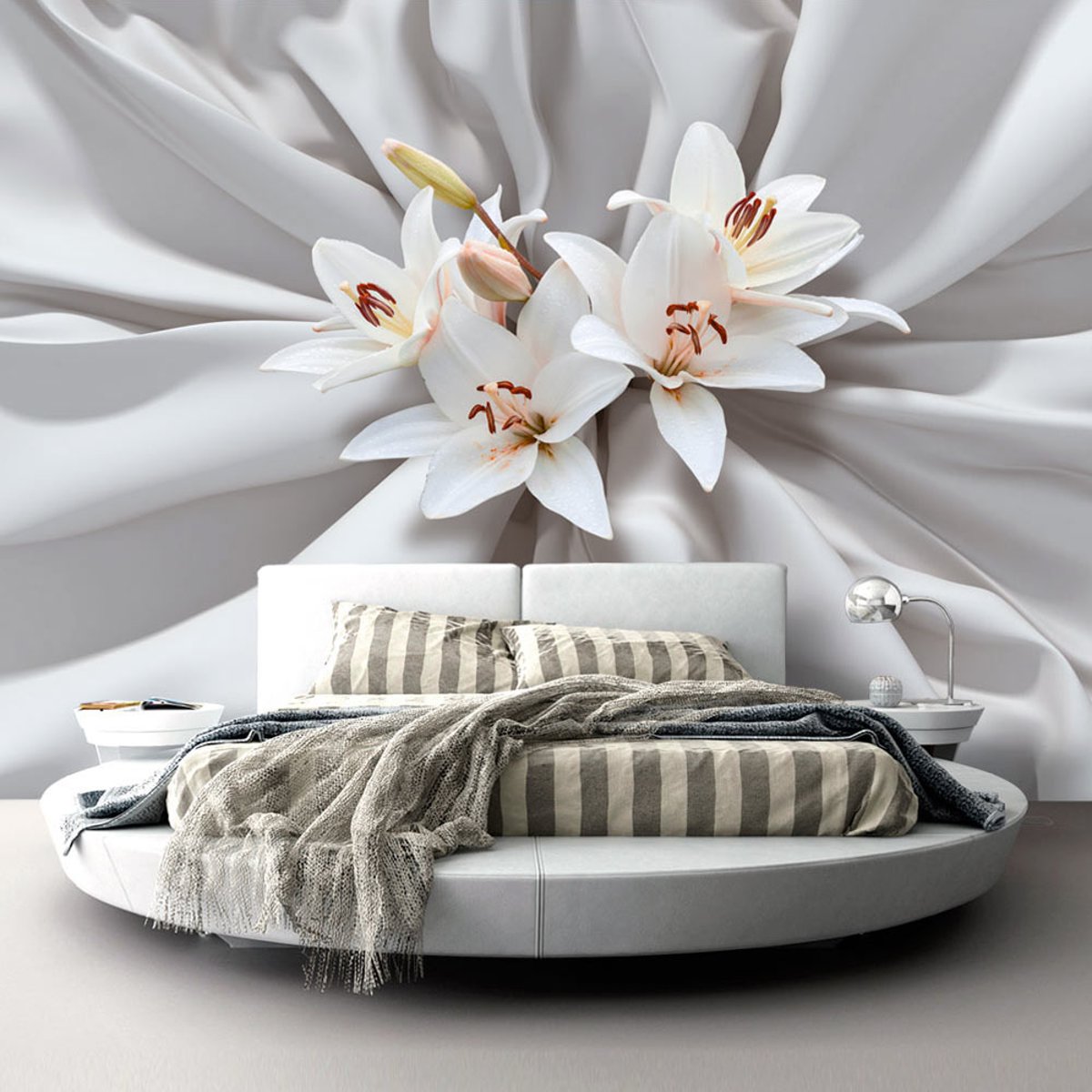 Papier peint intissé panoramique Fleurs Sensual Lilies gris / argent, EDEN