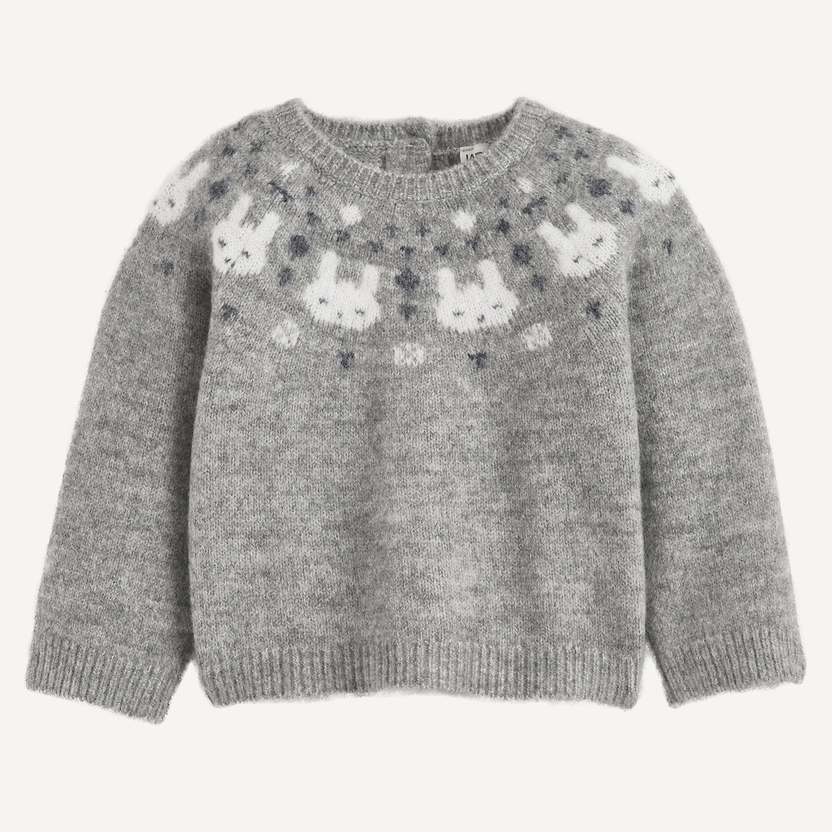 Pull col rond, en grosse maille, motif jacquard, boutonné au dos gris, LA REDOUTE COLLECTIONS
