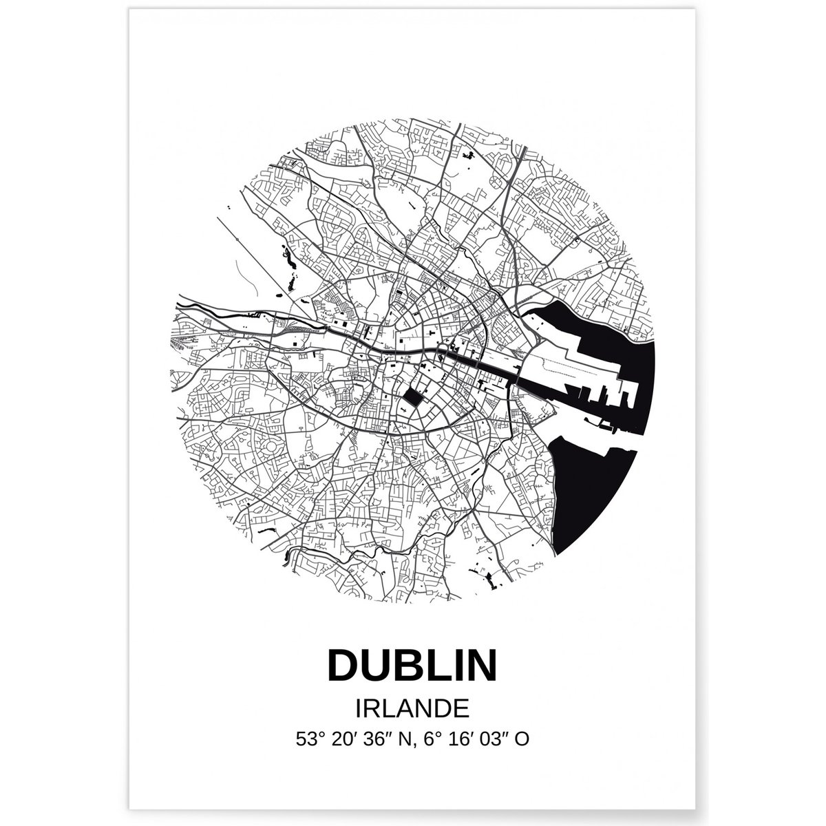 Affiche Carte Dublin blanc, L'AFFICHERIE