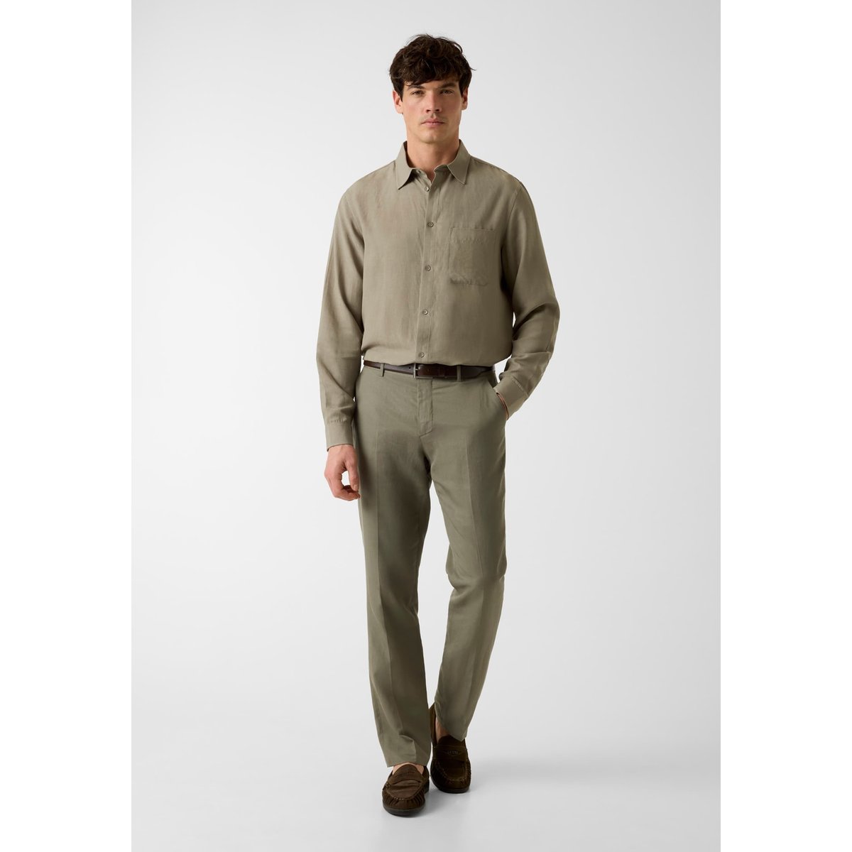 Chemise En Mélange Lyocell vert olive, GUESS