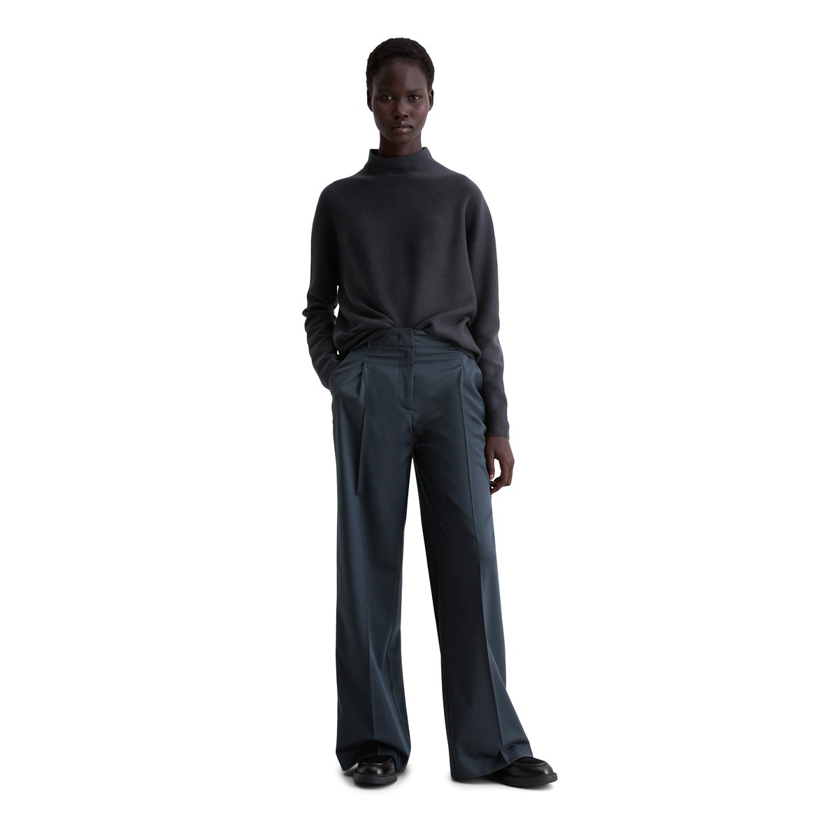 Pull-over seamless loose en coton bio doux bleu foncé, MARC O'POLO