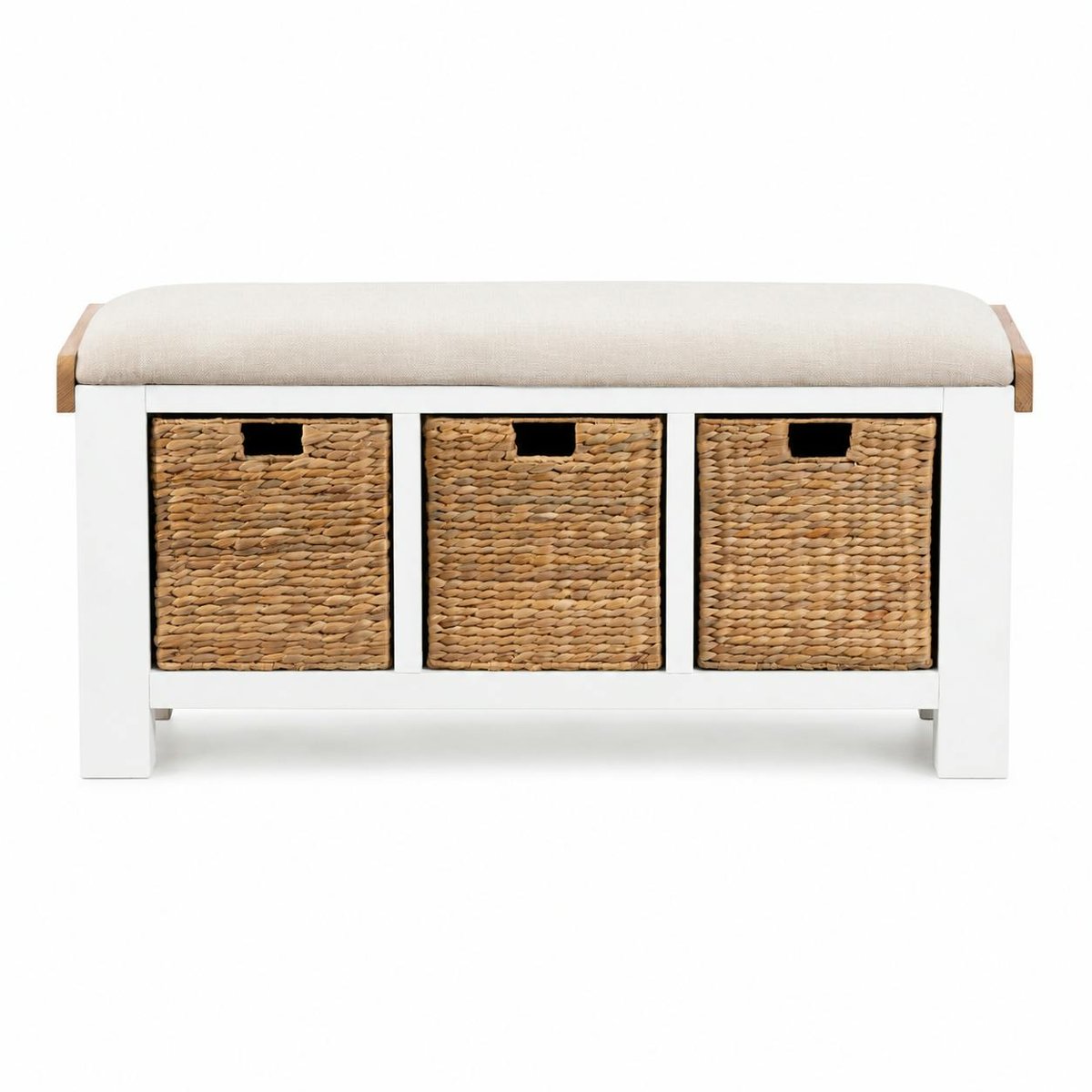 Banc d'entrée blanc coussin d'assise et paniers rangement VELIA blanc, PIER IMPORT