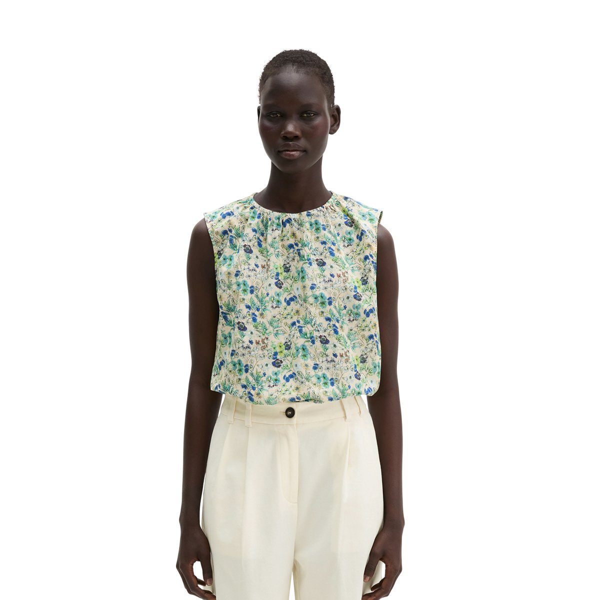 Top chemisier à motifs cropped en voile de coton léger marron clair, MARC O'POLO