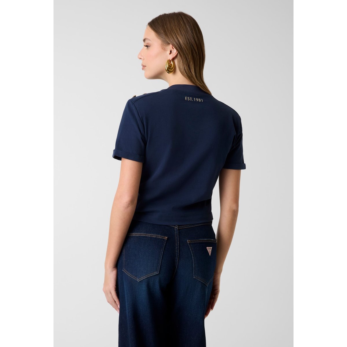 T-Shirt Logo Pailleté bleu foncé, GUESS