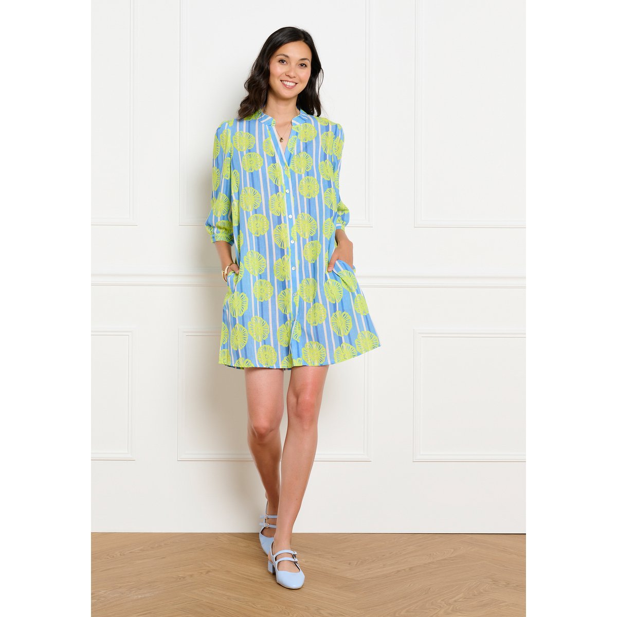 Robe chemise imprimée fluide bleu pastel, LOLALIZA