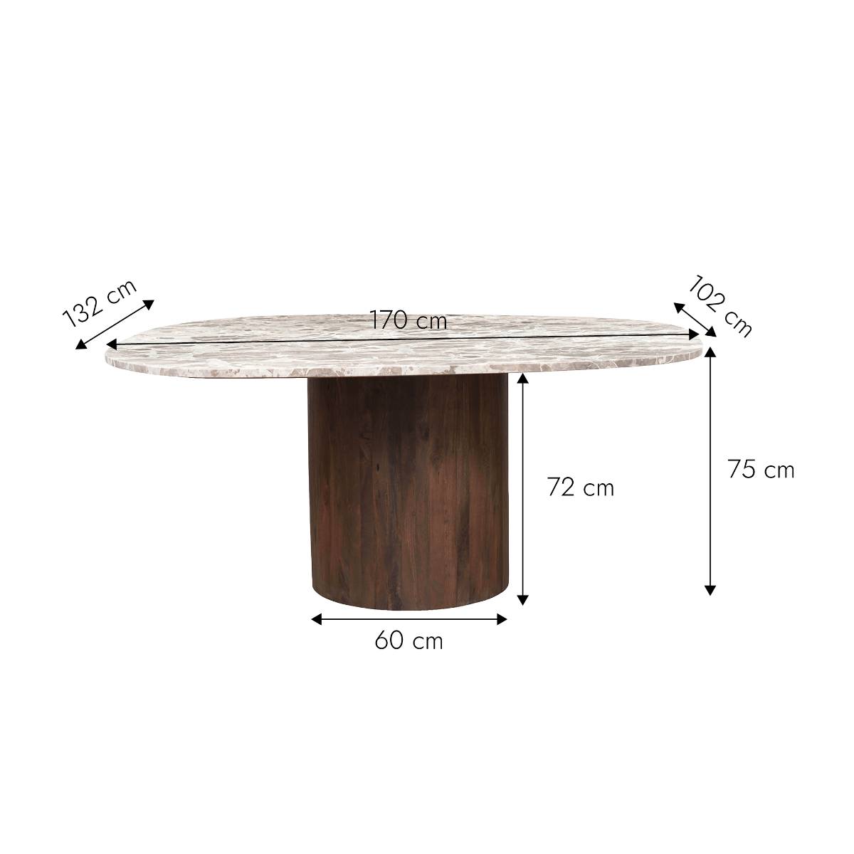 Table à manger en bois de manguier et en marbre AGNES bois foncé, MADE IN MEUBLES