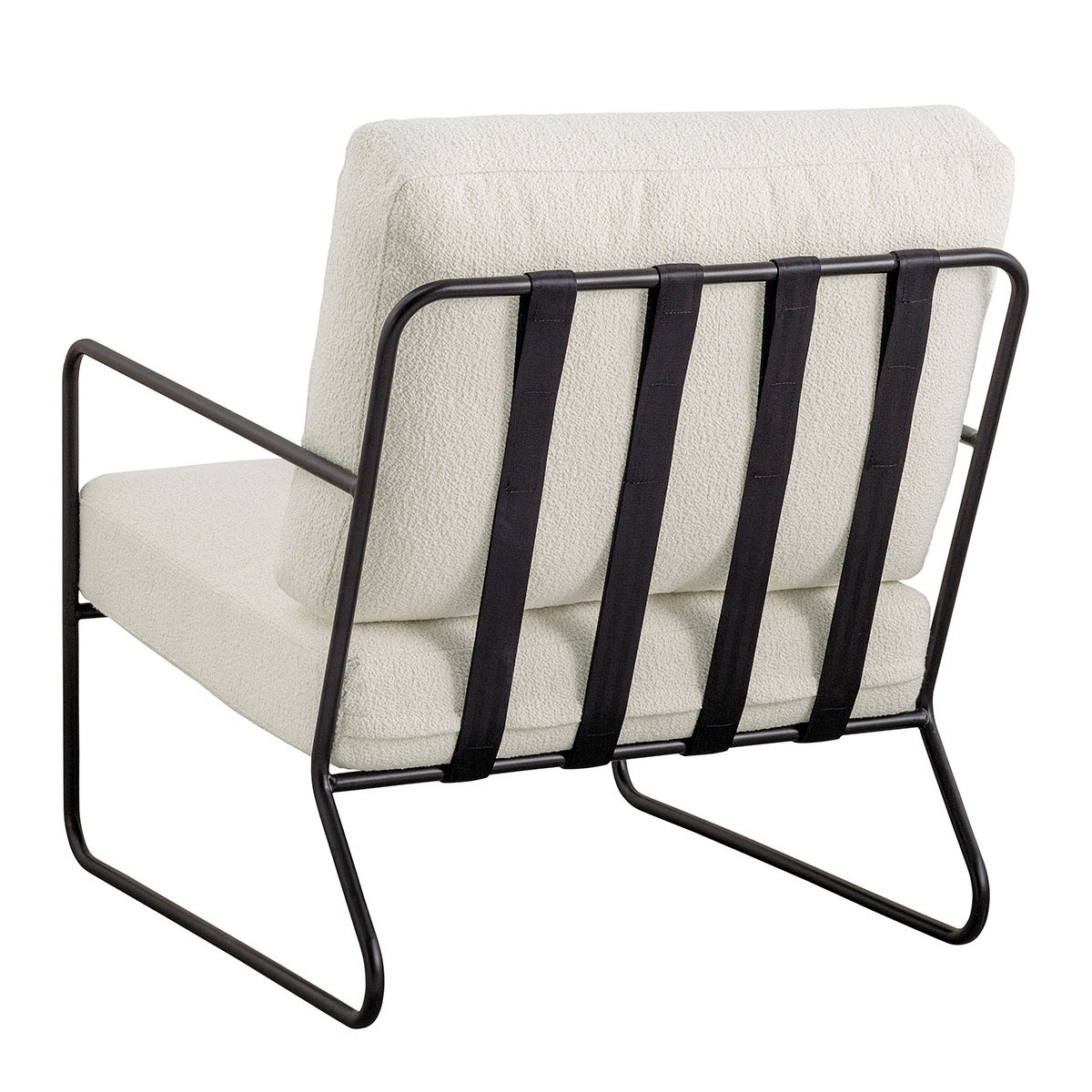 Fauteuil GASPARD en bouclette et métal beige, BLANC D’IVOIRE