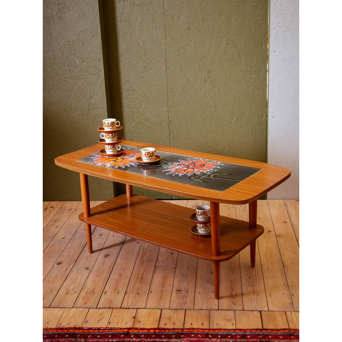 Table basse scandinave en teck et céramique Léonie N°840 - Bon état bois foncé, DEBONGOUT