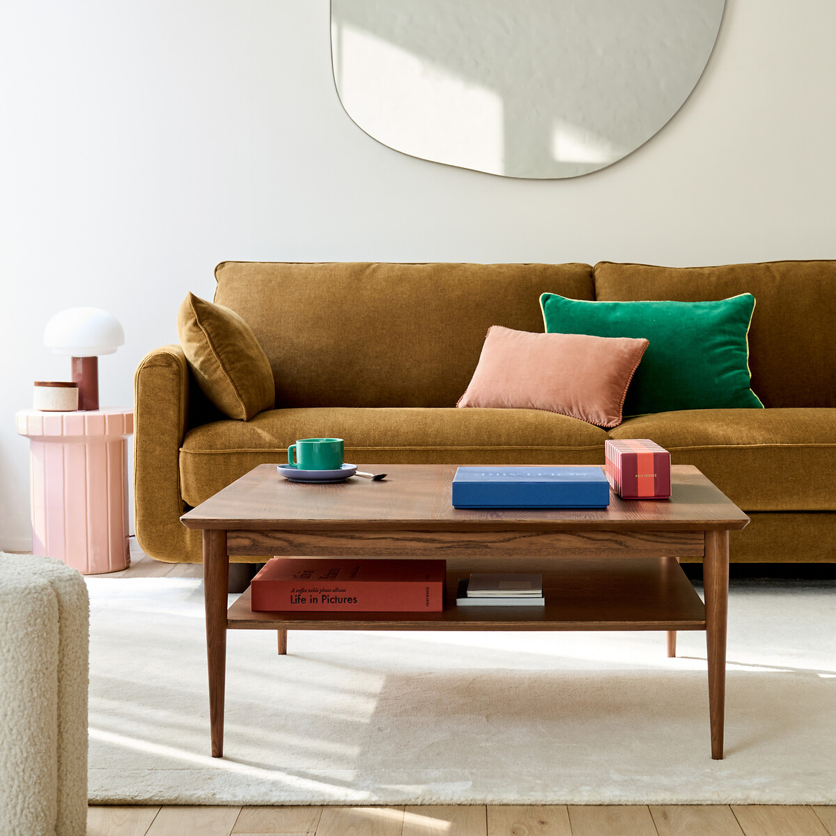 Lussan Solid Ash with Veneer Two-Tier Square Coffee Table walnut color stained, LA REDOUTE INTERIEURS
