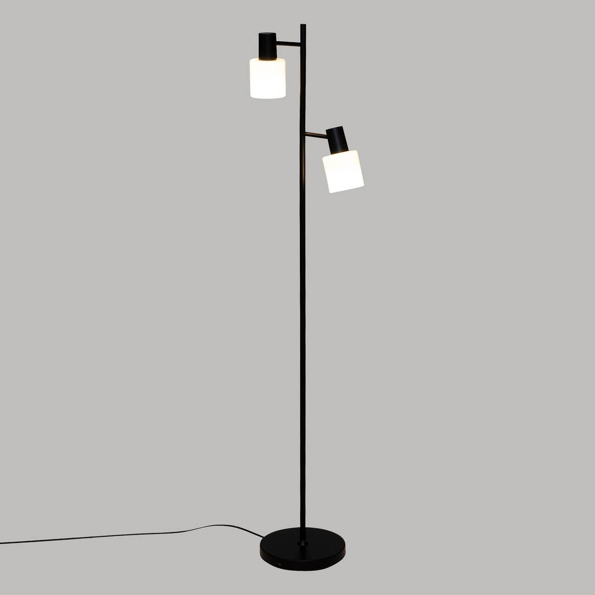 Lampadaire en métal 2 abat-jours en pierre TAIS noir, ATMOSPHERA