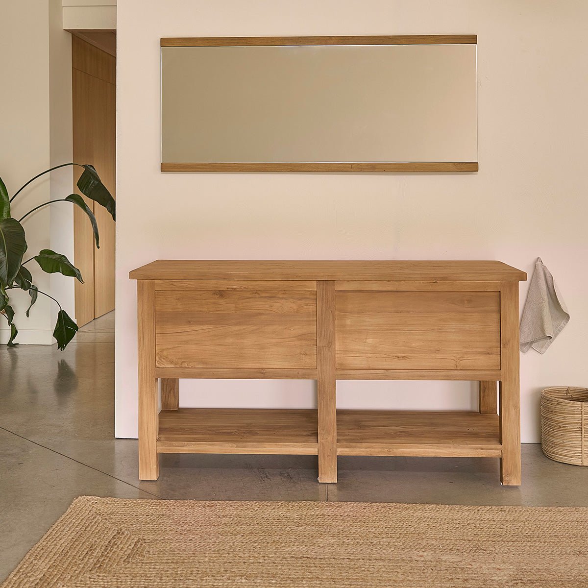 Meuble sous vasque en teck recyclé massif 150 cm NAHELE naturel, BERAH GETAH