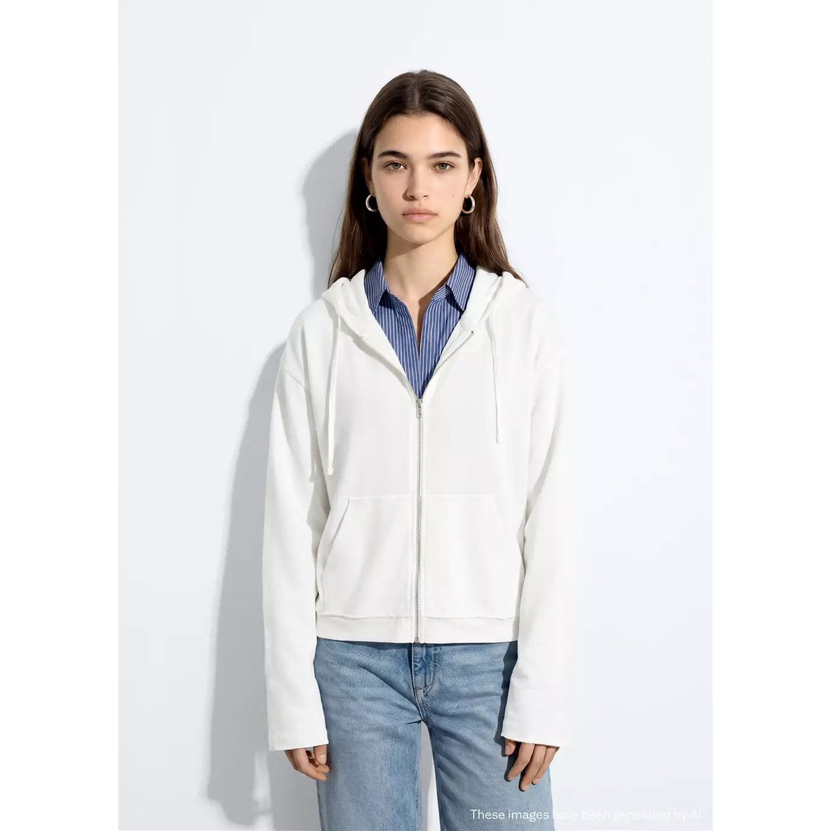 Veste à capuche en mélange de coton blanc cassé, MANGO TEEN