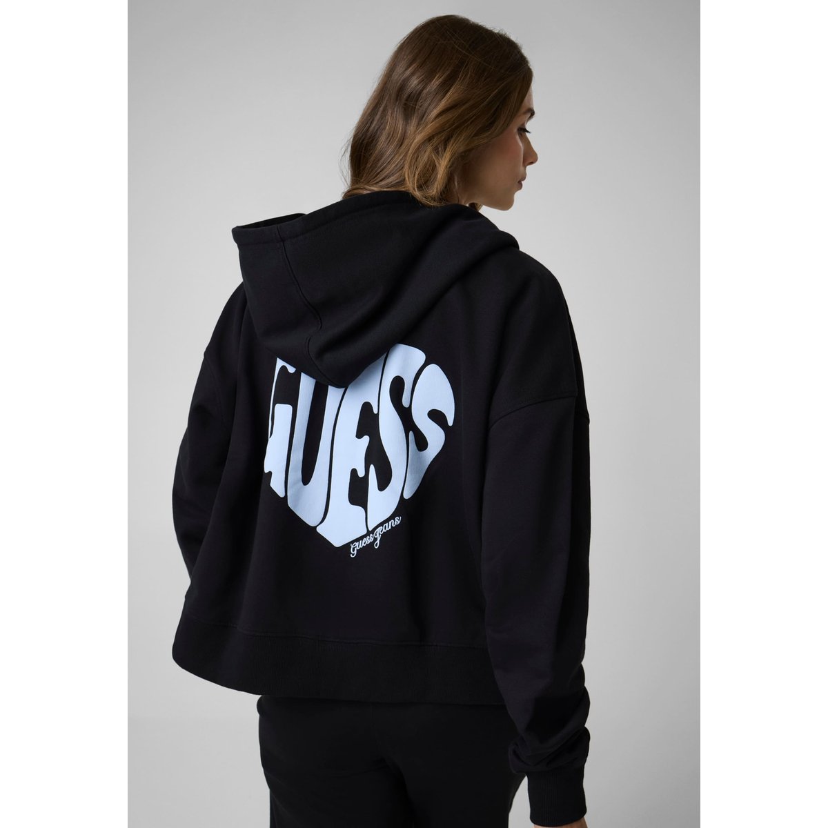 Sweat À Capuche Imprimé À Fermeture Éclair Intégrale noir, GUESS JEANS