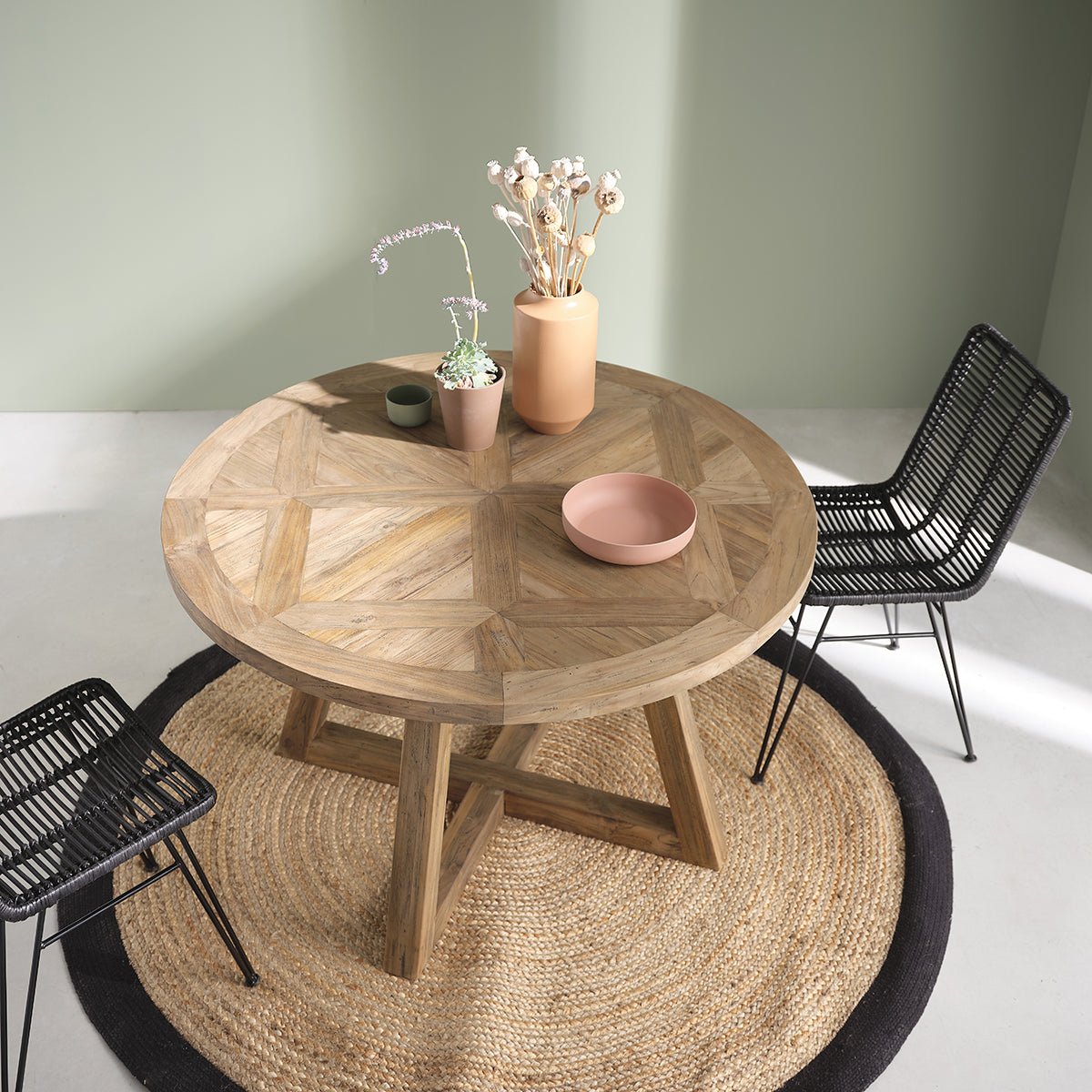 Table en bois de teck recyclé ronde 4 pers. CARGO naturel, BERAH GETAH