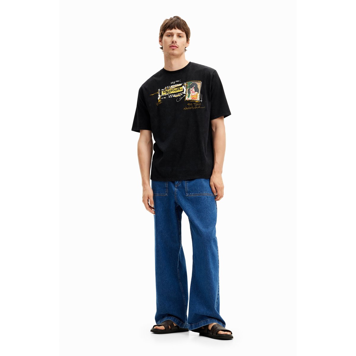 T-shirt illustration style japonais noir, DESIGUAL