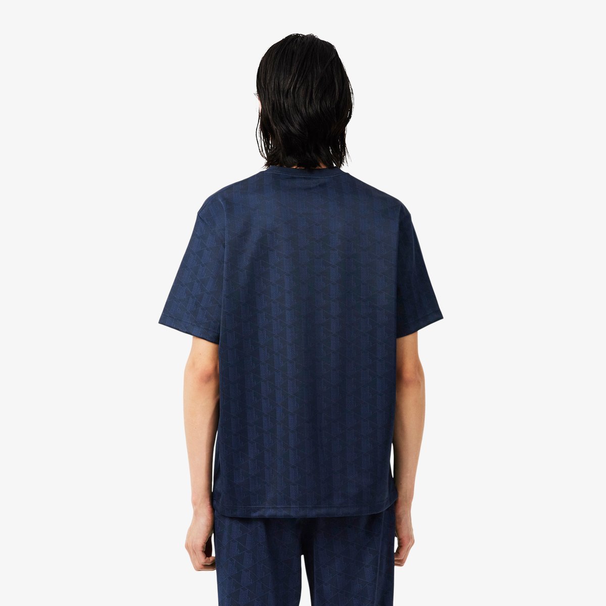 T-shirt jacquard monogramme bleu-166, LACOSTE