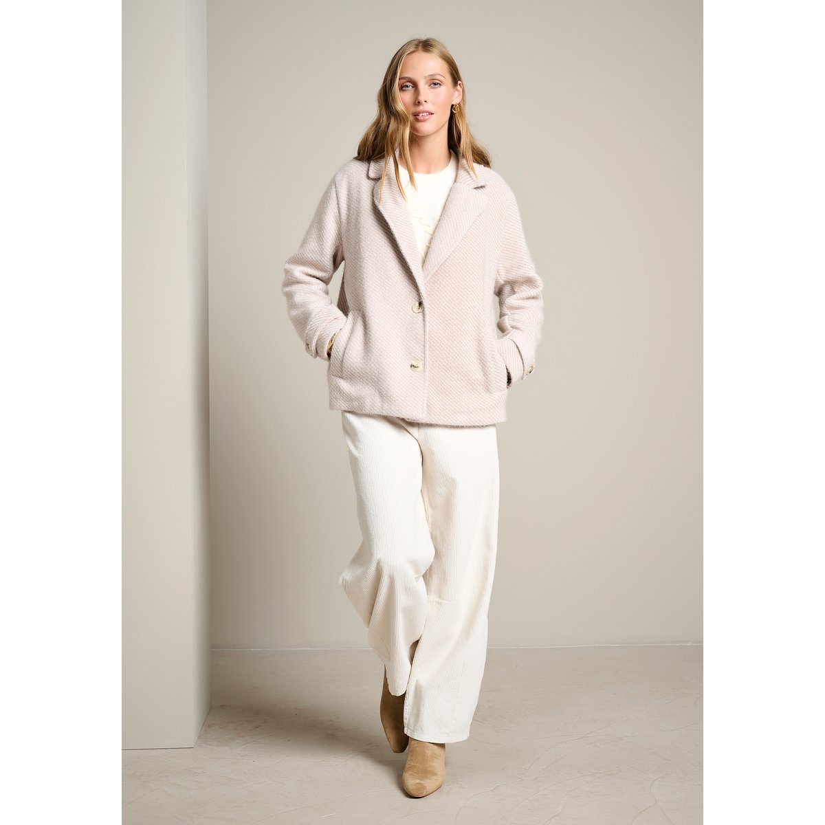 Manteau court texturé lt beige, LOLALIZA