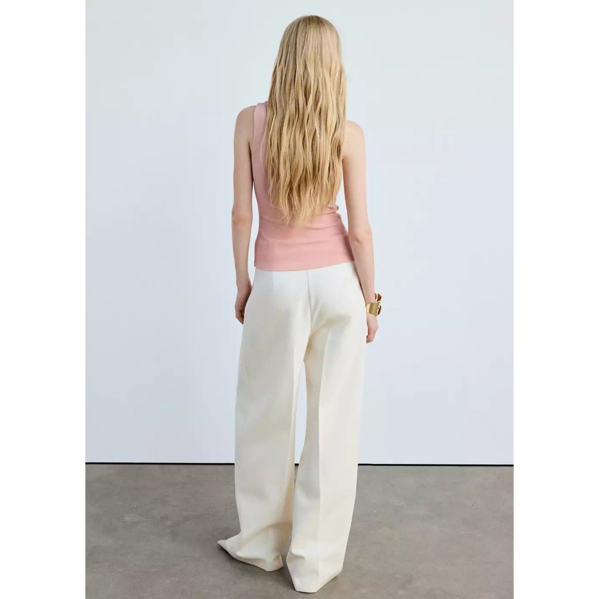 Top ajusté maille fine rose pastel, MANGO