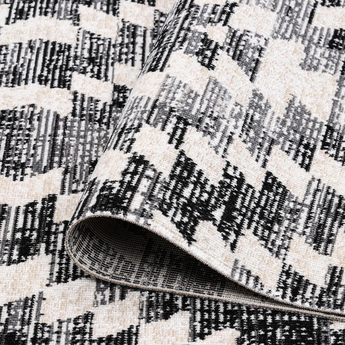 Tapis extérieur tissé kilim rectangle SANDRINE gris, noir, beige, UN AMOUR DE TAPIS