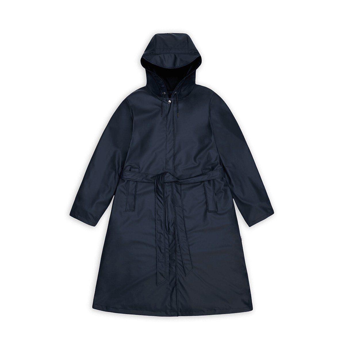 Imperméable long à capuche et ceinture, A-LINE bleu marine, RAINS