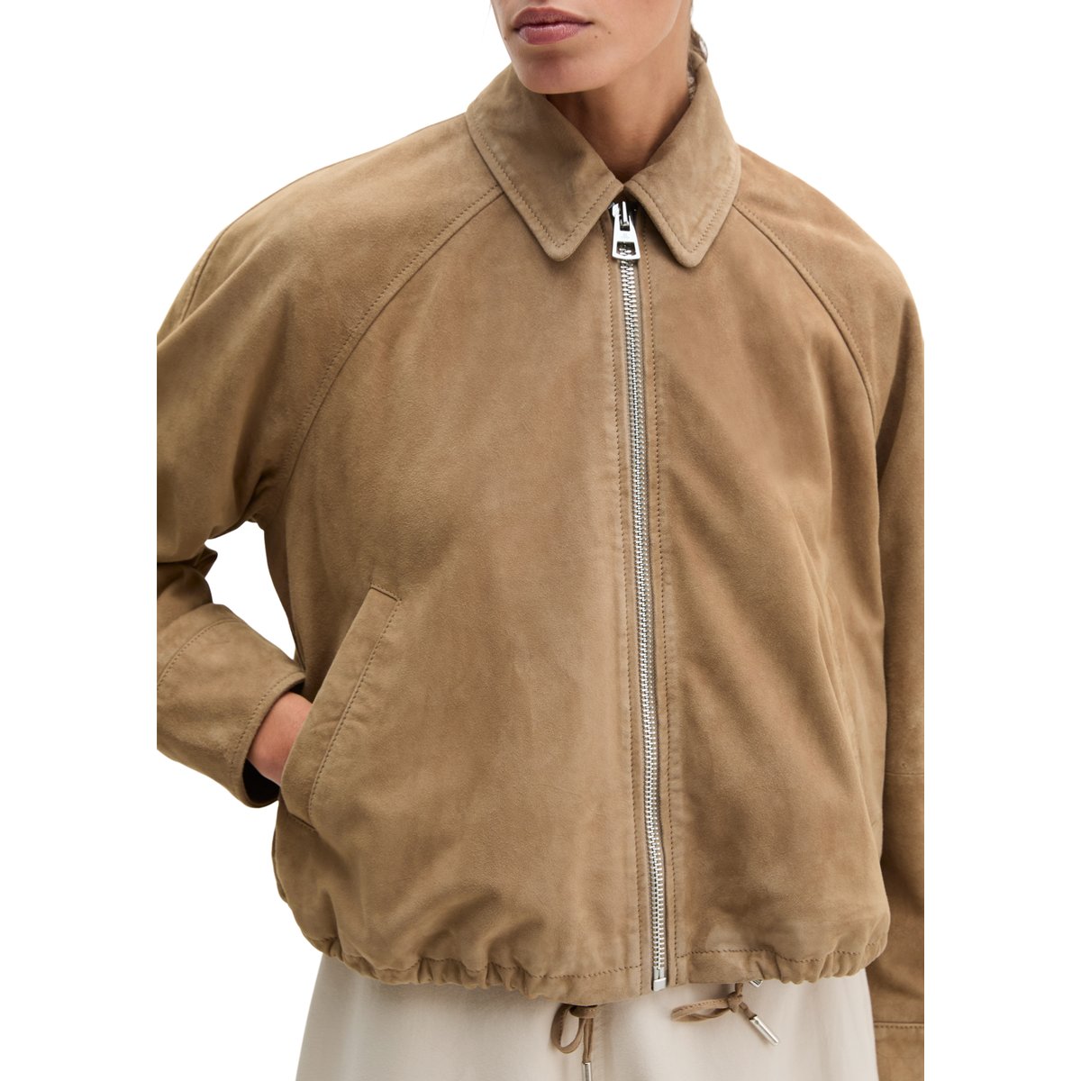 Veste en cuir relaxed en cuir de chèvre velours doux marron, MARC O'POLO