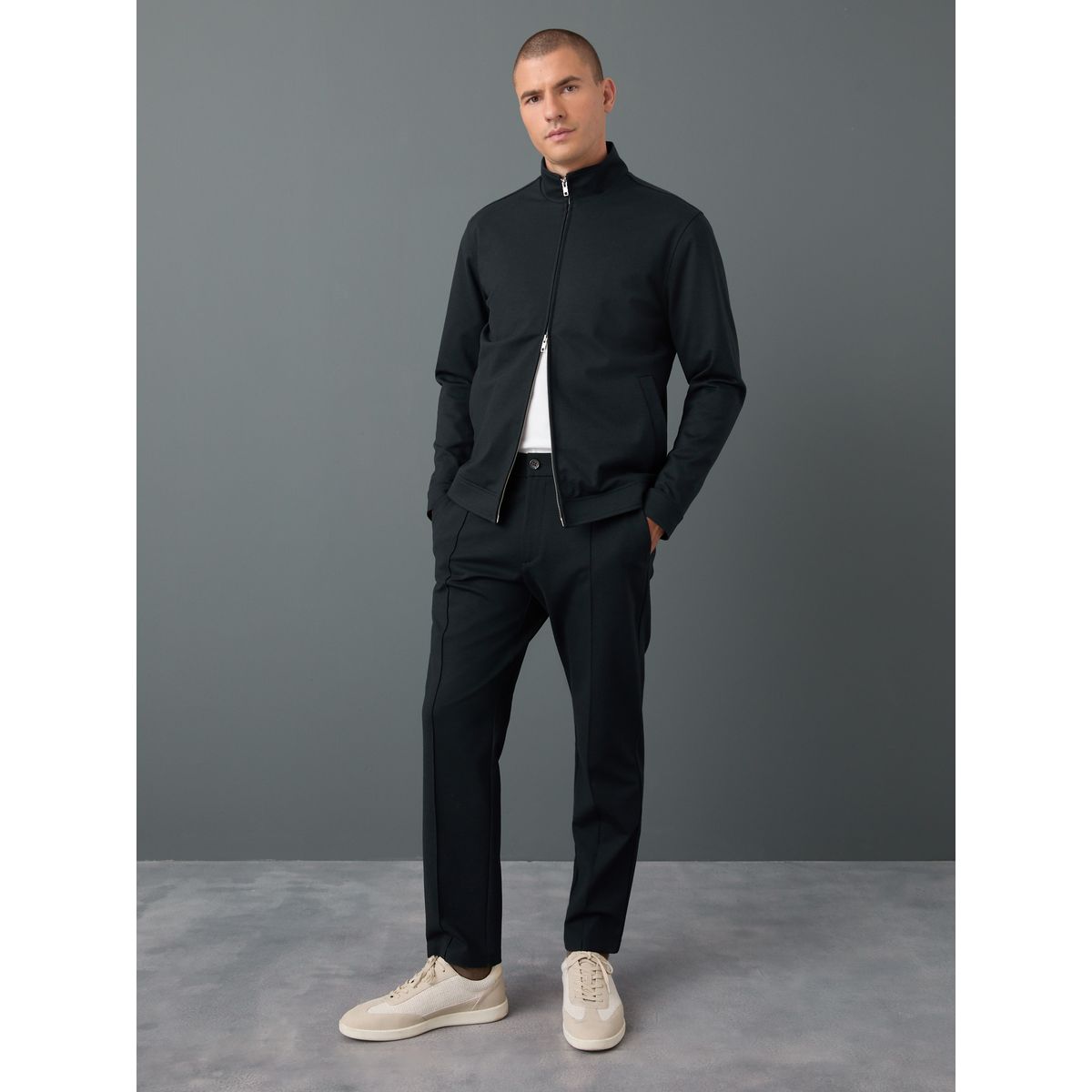 Pantalon habillé à taille élastique et laine bleu marine, NEXT