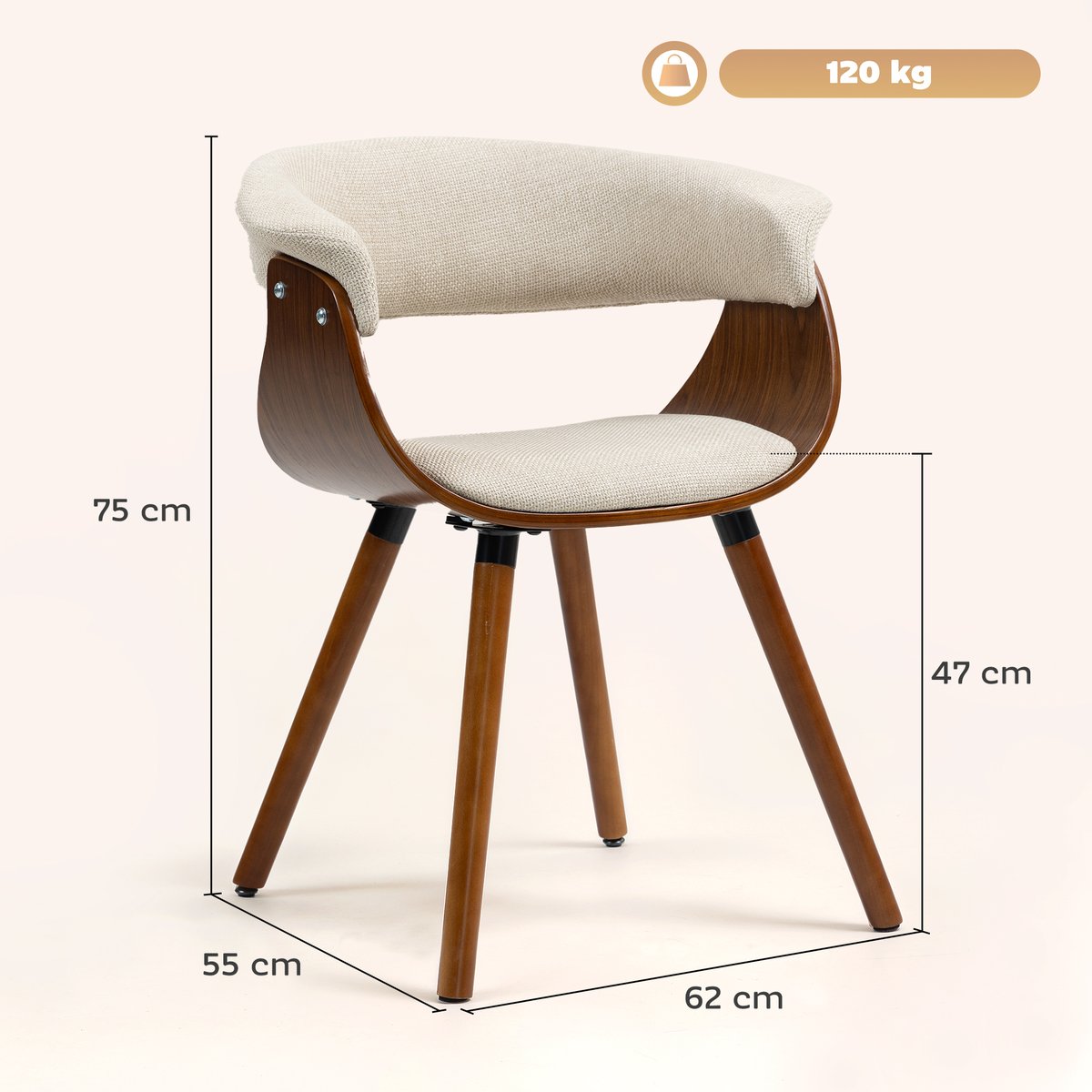 Chaise de salle à manger Tissu aspect lin beige, marron, HOMCOM