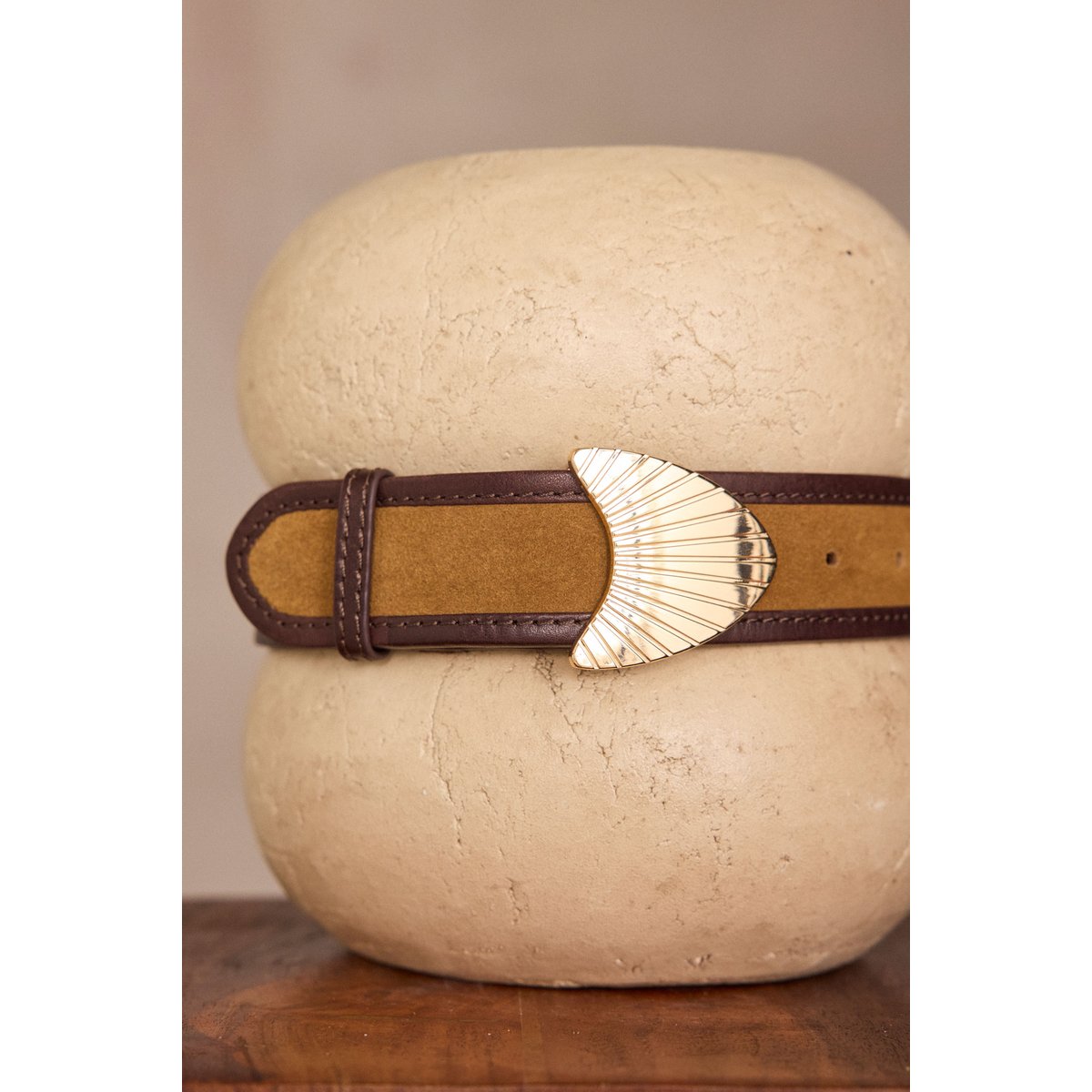 Ceinture en cuir LEONARD beige, Maison 123