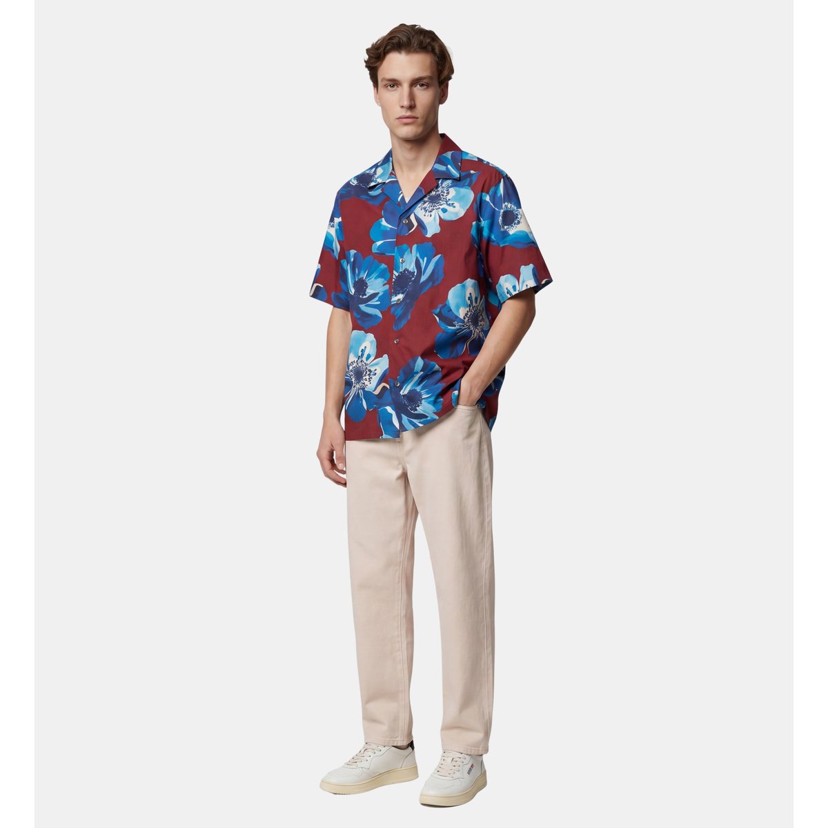 Chemisette droite tirtflo florale coton rouge foncé, GALERIES LAFAYETTE