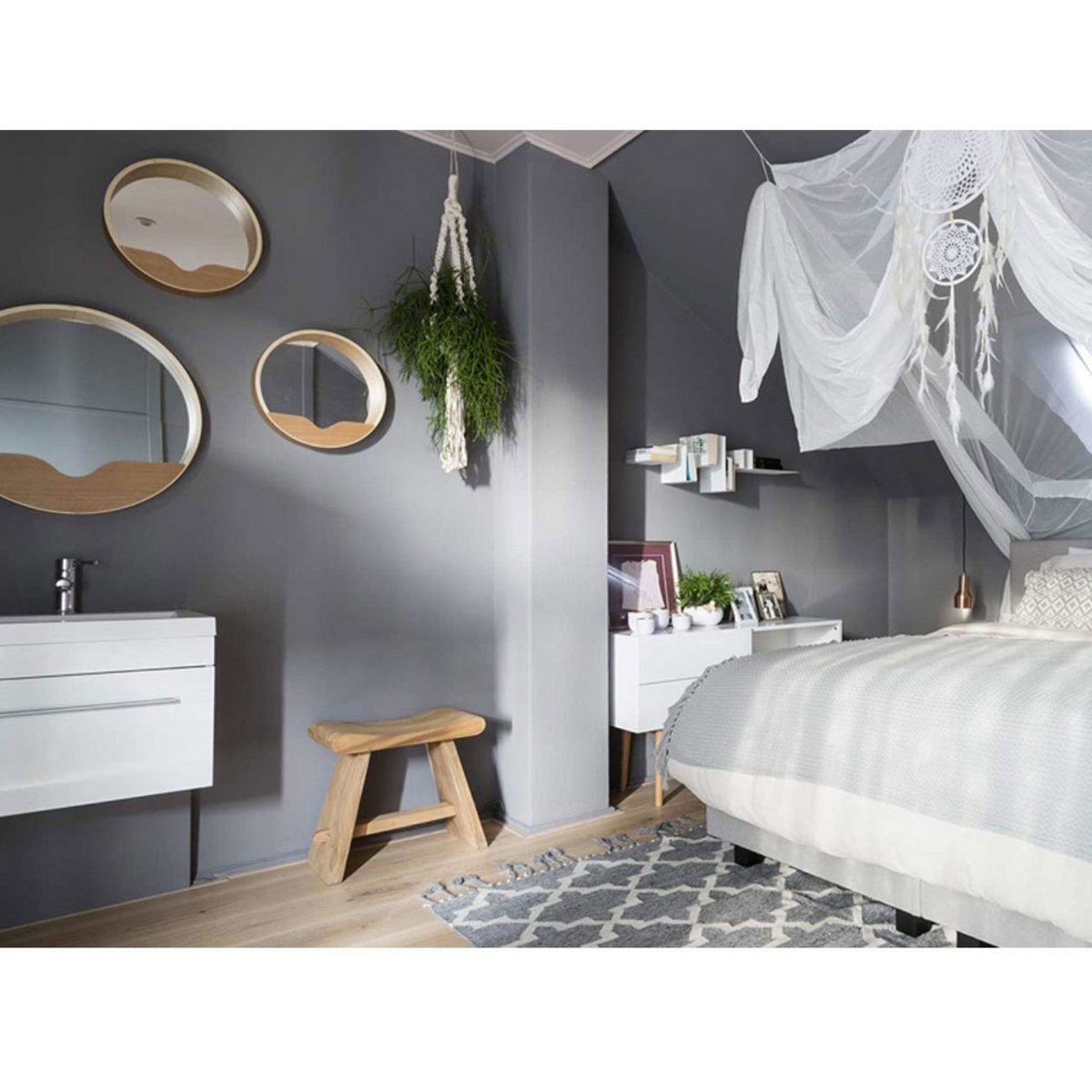 Miroir en bois medium - ROUND WALL bois, ZUIVER