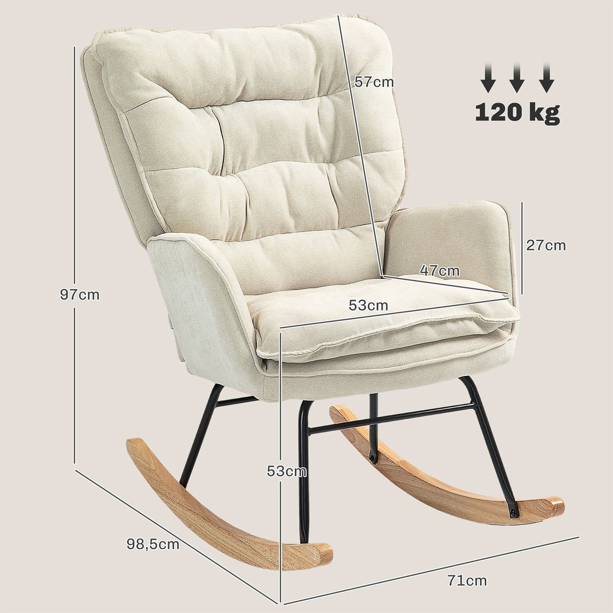 Fauteuil à bascule tissu chenille style scandinave, NEWFUNKELC beige, MEUBLES COSY