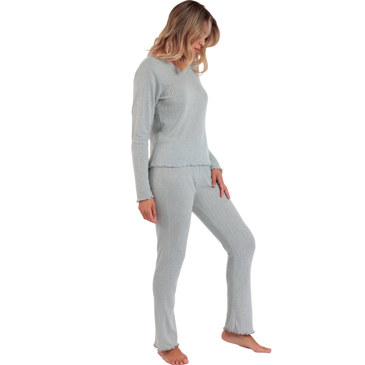 Pyjama pantalon top manches longues Soft Canale gris, ADMAS