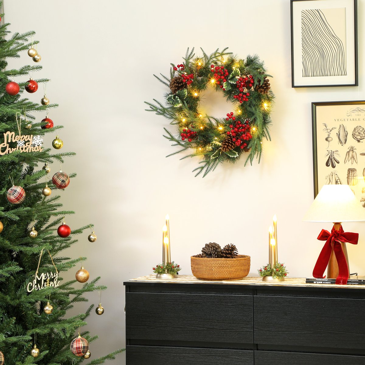 Couronne de Noël Plastique Vert vert, HOMCOM
