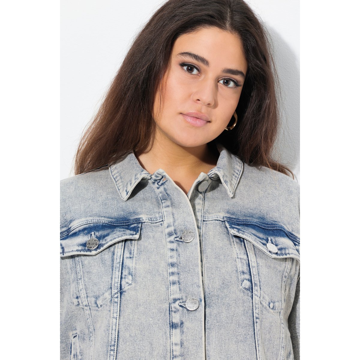 Veste en jean stretch. Col chemise bleu jean mat, ULLA POPKEN