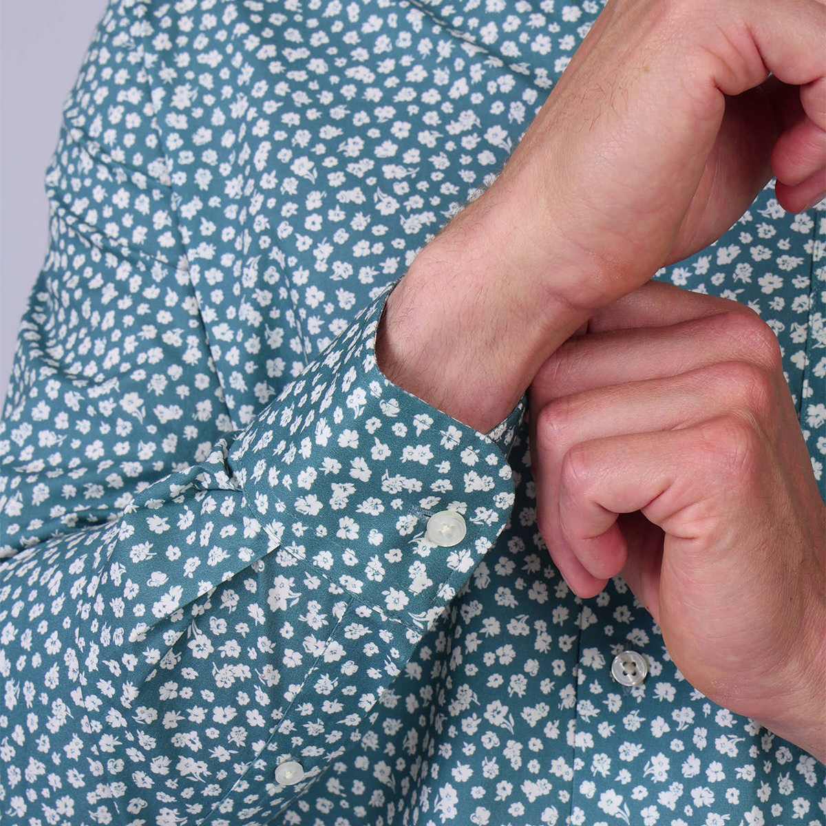 Chemise fleurie cintrée Hulric bleu mineral, MISE AU GREEN