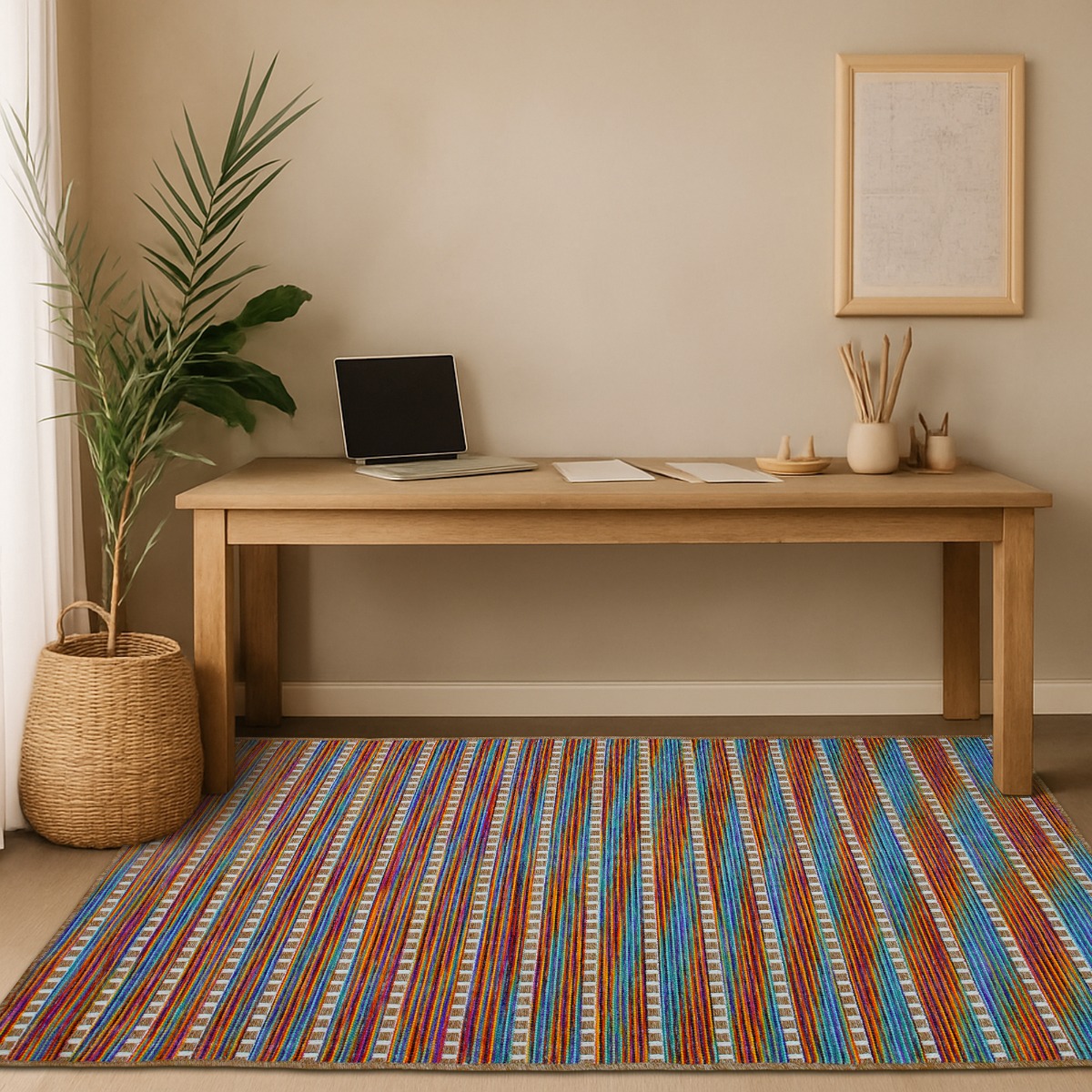 Tapis salon aspect jute salon JUTA LOOK beige multicolore, THE DECO FACTORY