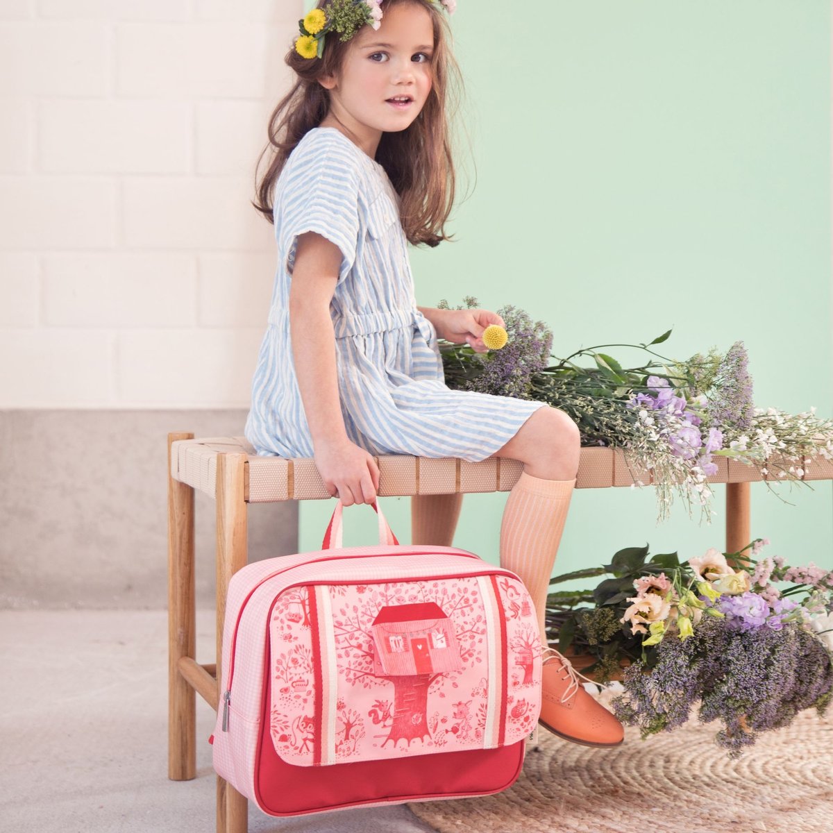 Cartable maternelle Happy Lena rouge, rose, écru, LILLIPUTIENS