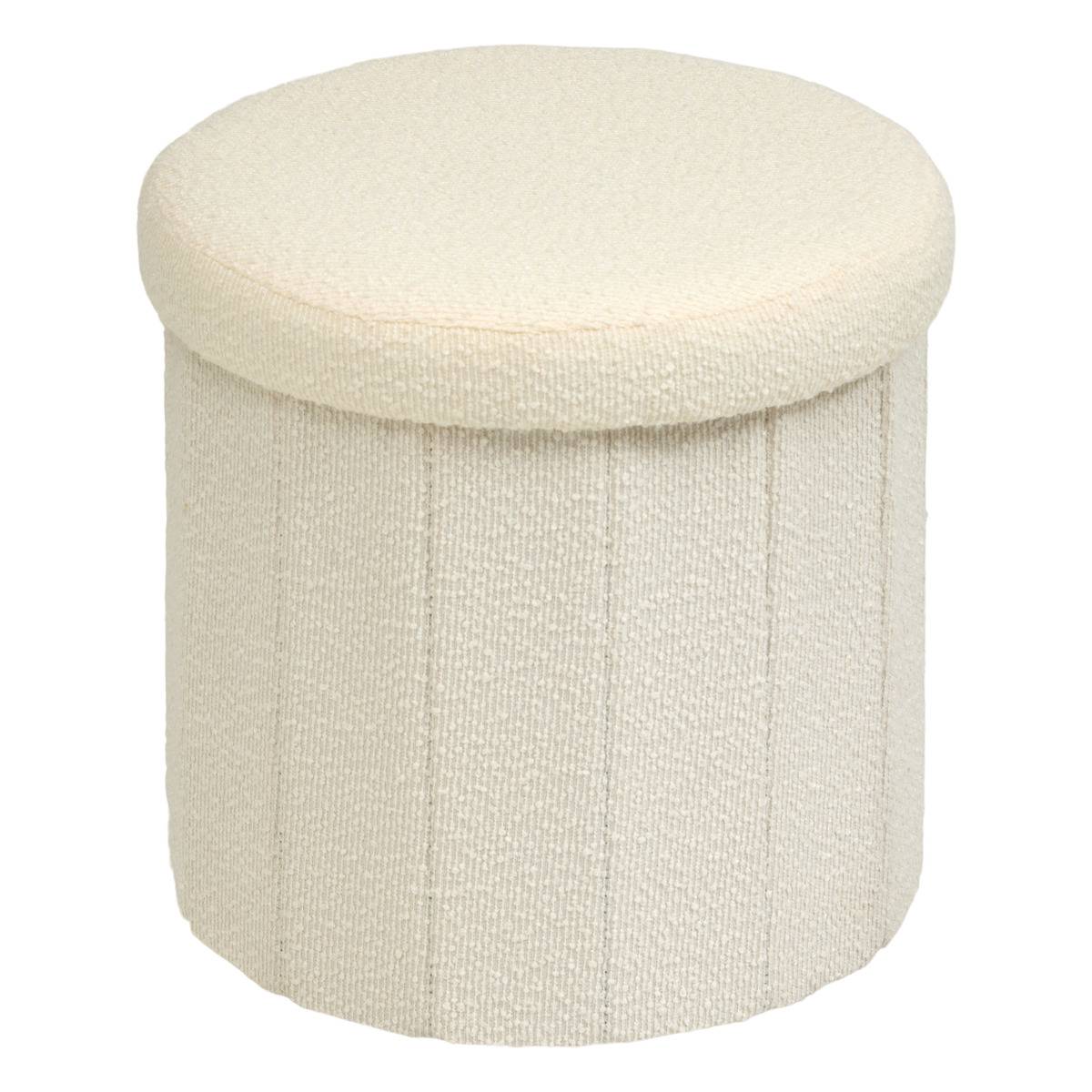 Pouf rond pliable avec rangement FINK blanc, ATMOSPHERA