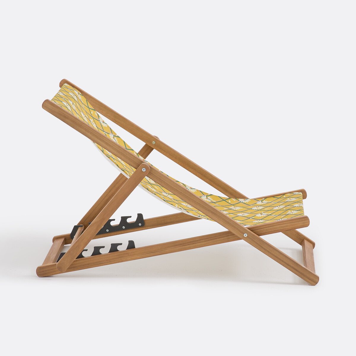 Folding Chair in Oiled Acacia Marguerite yellow print/green, LA REDOUTE INTERIEURS