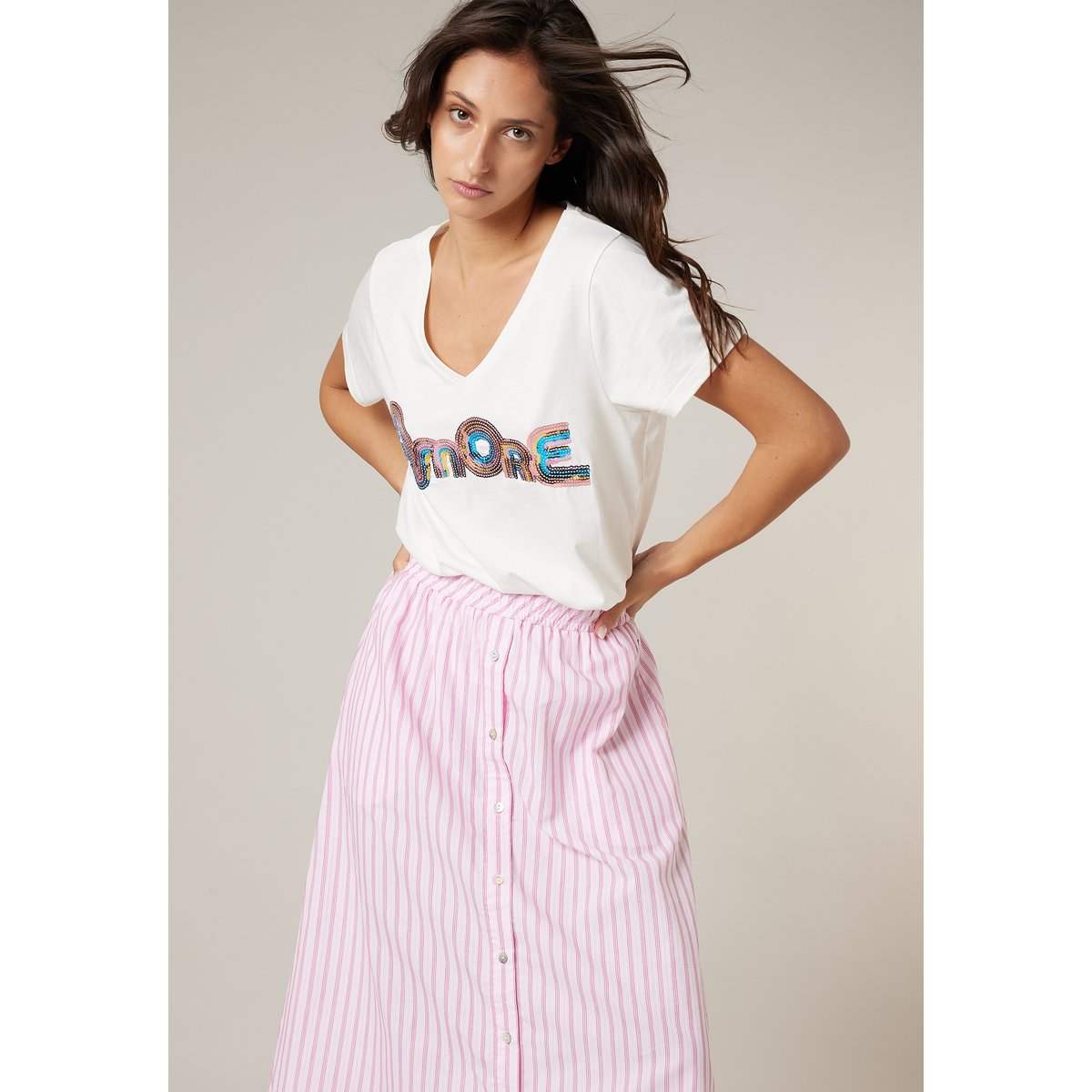 T-shirt femme en coton SPARKY blanc cassé, DEELUXE