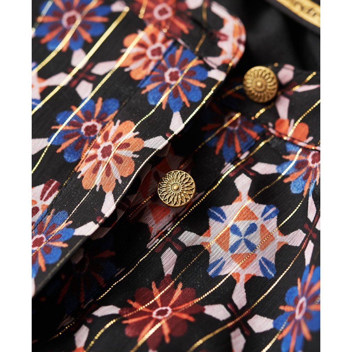 Robe courte à manches longues et volants imprimé floral géométrique, SUPERDRY