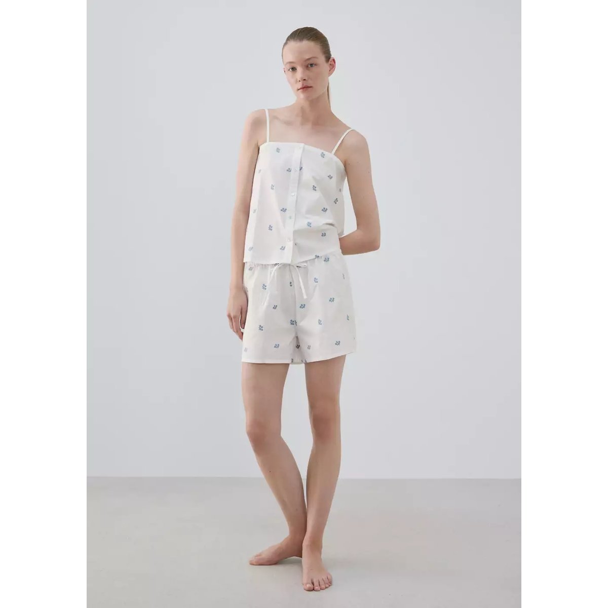 Pyjama complet 100 % coton à imprimé floral blanc, MANGO