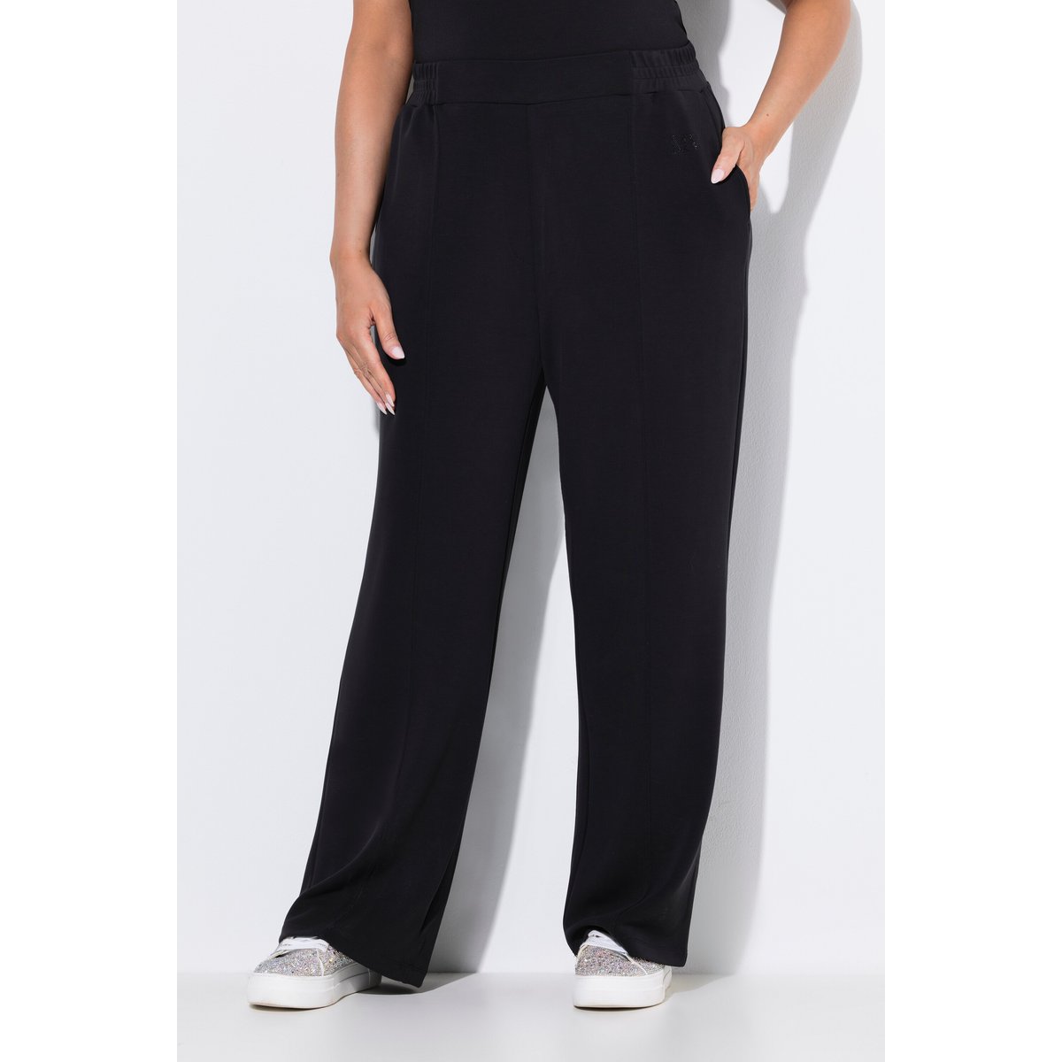 Pantalon en molleton, jambe large et droite noir, ULLA POPKEN