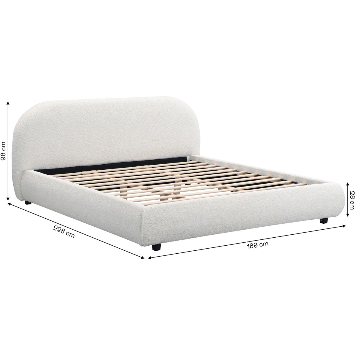 Lit avec tête de lit en tissu bouclé - MADDIE beige, HOMIFAB
