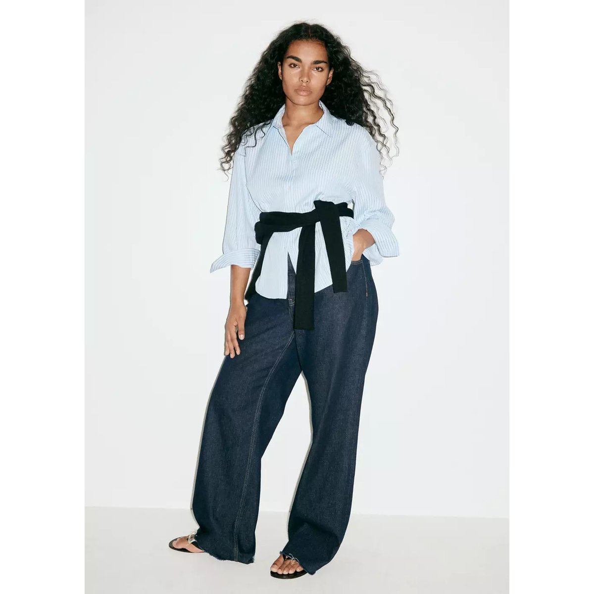 Chemise droite rayures bleu ciel, MANGO