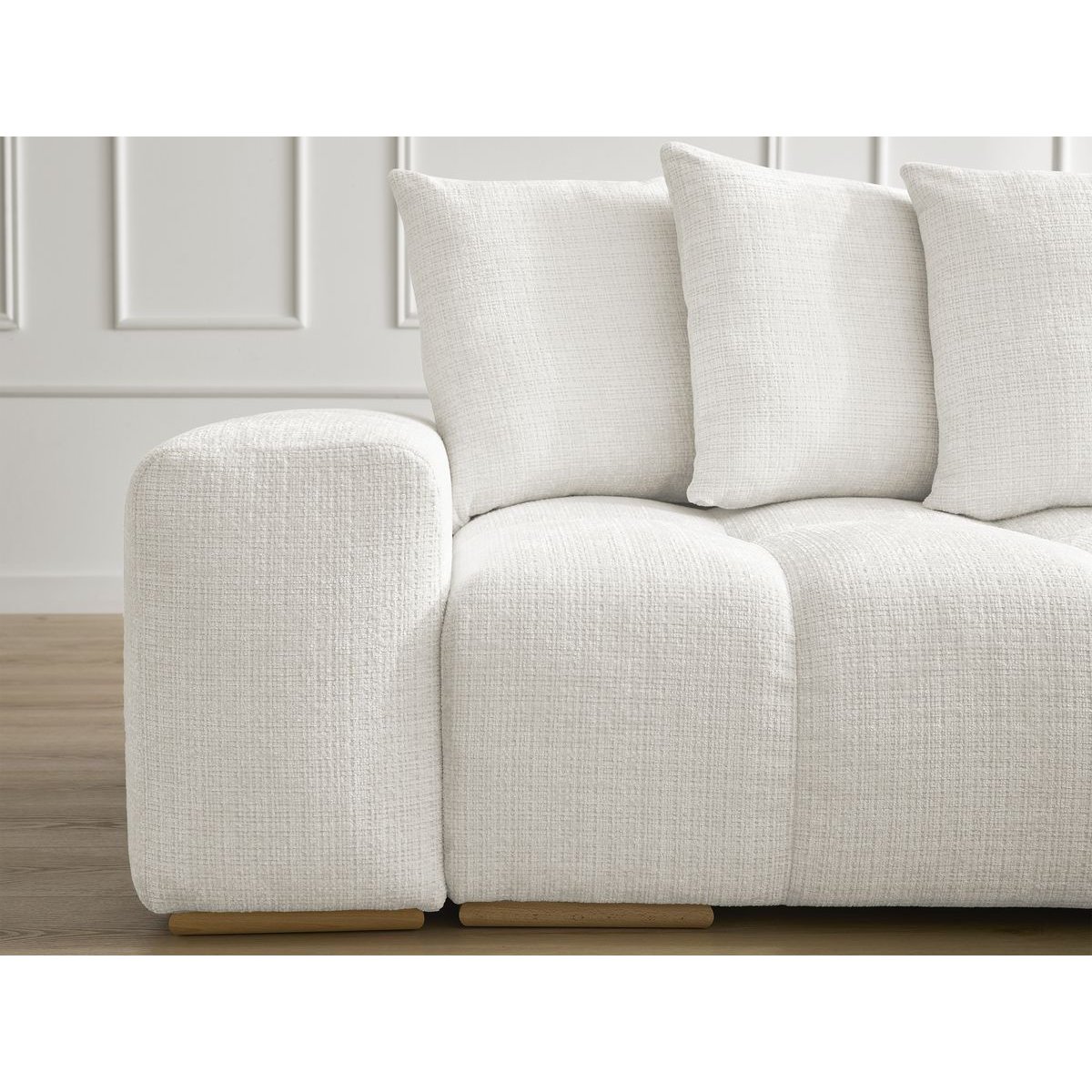 Canapé droit convertible 3 places en tissu texturé avec pouf, ANAKIN blanc, BOBOCHIC
